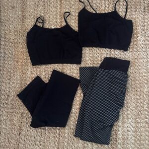 FITNESS BUNDLE BLACK GRAY LEGGINGS BIKER SHORTS SPORTS BRAS SHAPEWEAR